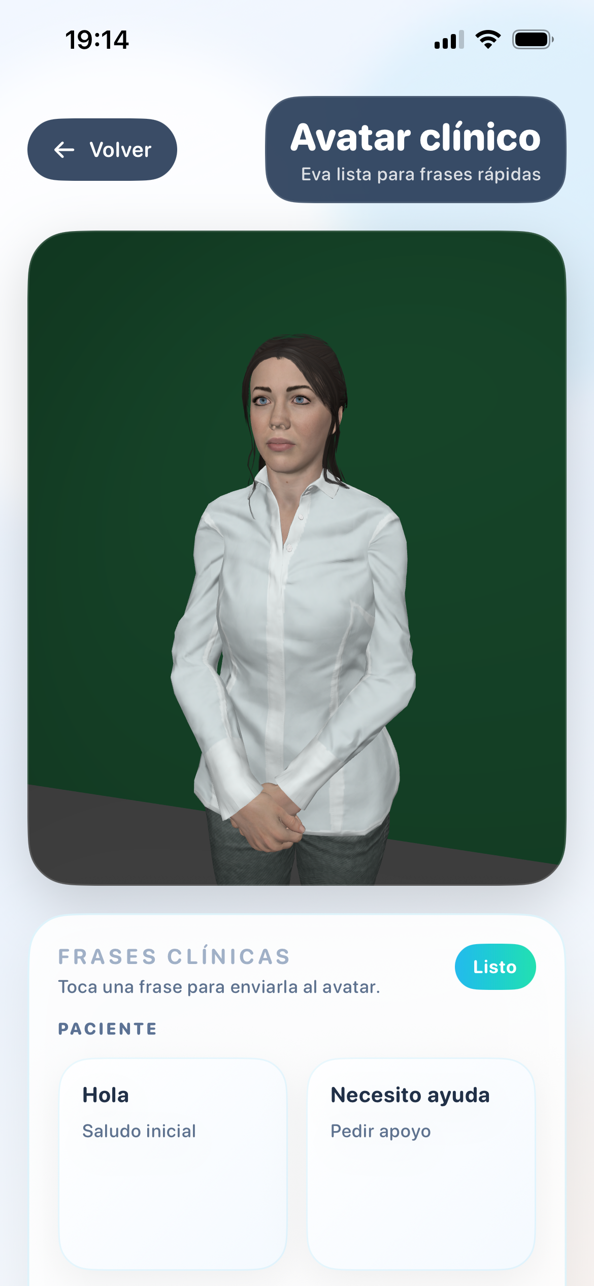 Avatar clínico del módulo de señas