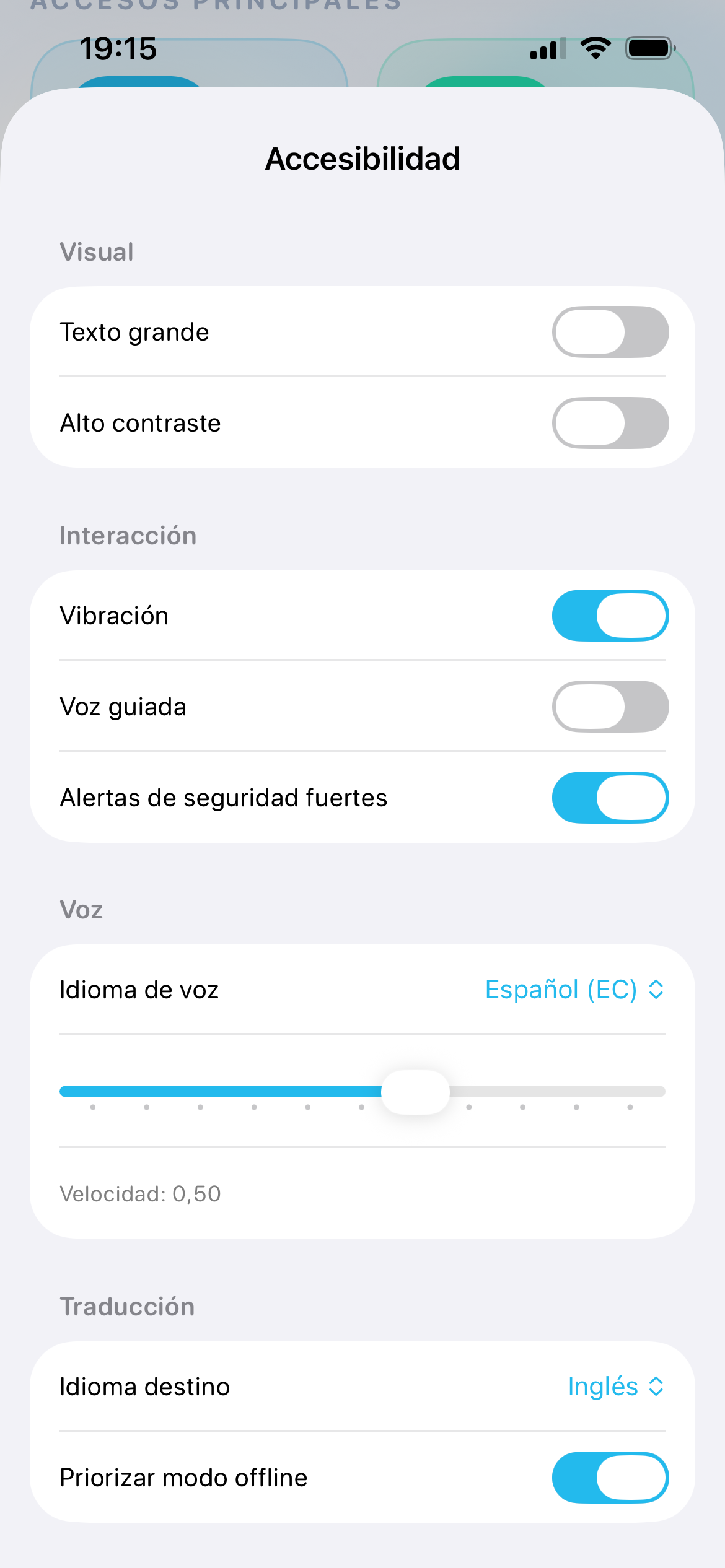 Ajustes de accesibilidad de Incluya